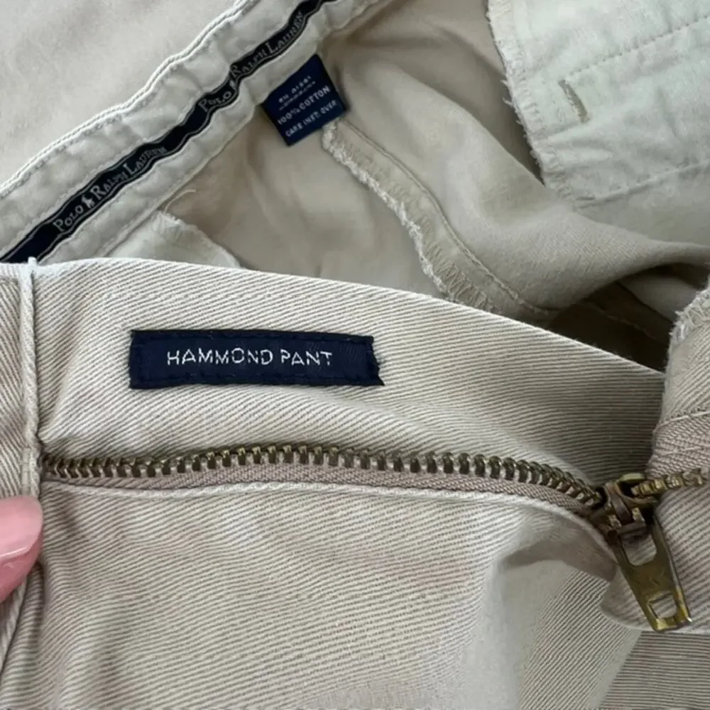 VTG Polo Ralph Lauren Hammond Chino Pants Mens 33x34 (33x32) Pleated Cuffed Hem
